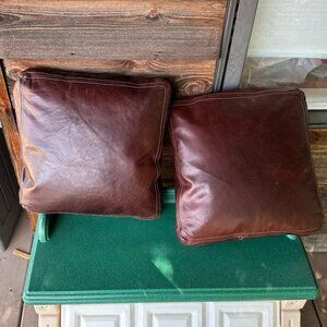 (2) Pottery Barn Leather pillow covers. 18x18